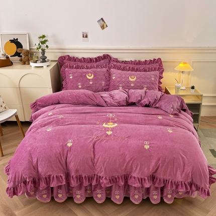 宜凡家纺 2022新款A类婴儿绒床裙星悦系列四件套 星悦-玫红