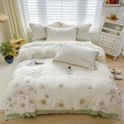 柠馨 2022新款230g牛奶绒贴布绣花可爱卡通四件套 花海