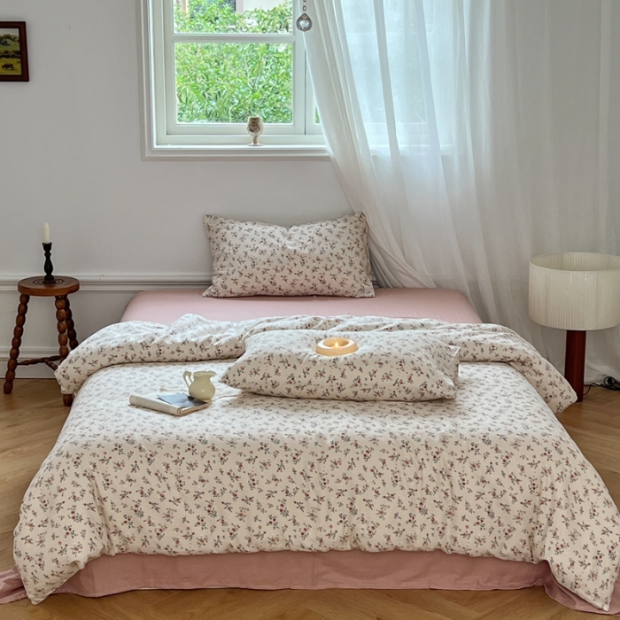 91家纺网 家纺一手货源 找家纺 黛馨 2025新款A类小清新双层纱四件套（实拍）蔷薇