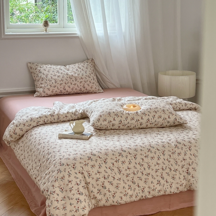 91家纺网 家纺一手货源 找家纺 黛馨 2025新款A类小清新双层纱四件套（实拍）蔷薇