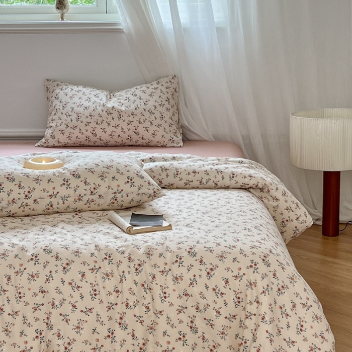 91家纺网 家纺一手货源 找家纺 黛馨 2025新款A类小清新双层纱四件套（实拍）蔷薇