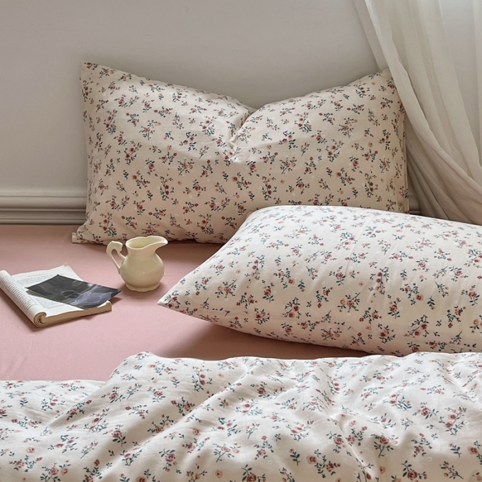 91家纺网 家纺一手货源 找家纺 黛馨 2025新款A类小清新双层纱四件套（实拍）蔷薇