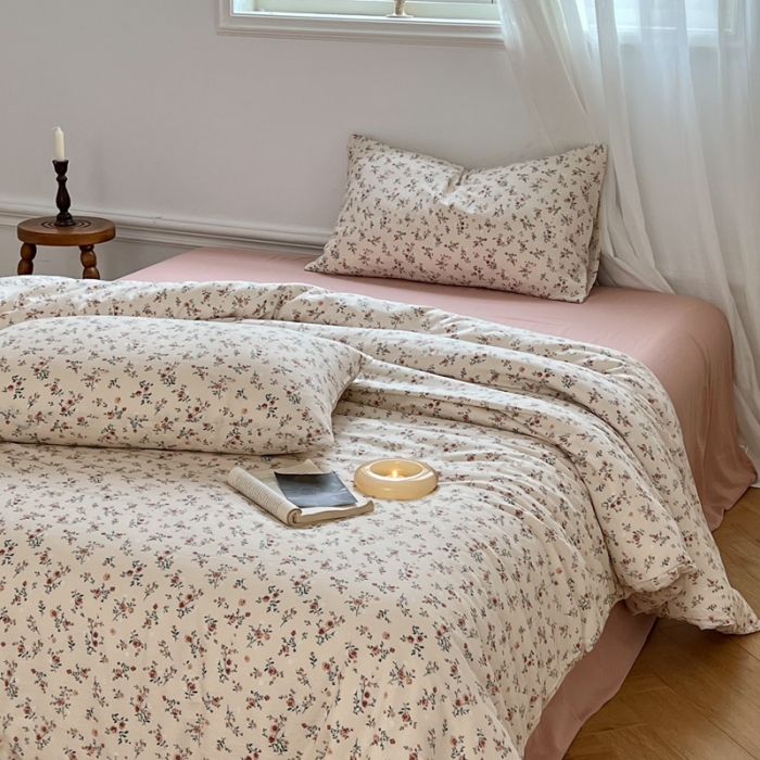 91家纺网 家纺一手货源 找家纺 黛馨 2025新款A类小清新双层纱四件套（实拍）蔷薇