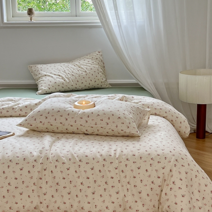 91家纺网 家纺一手货源 找家纺 黛馨 2025新款A类小清新双层纱四件套（实拍）藤野