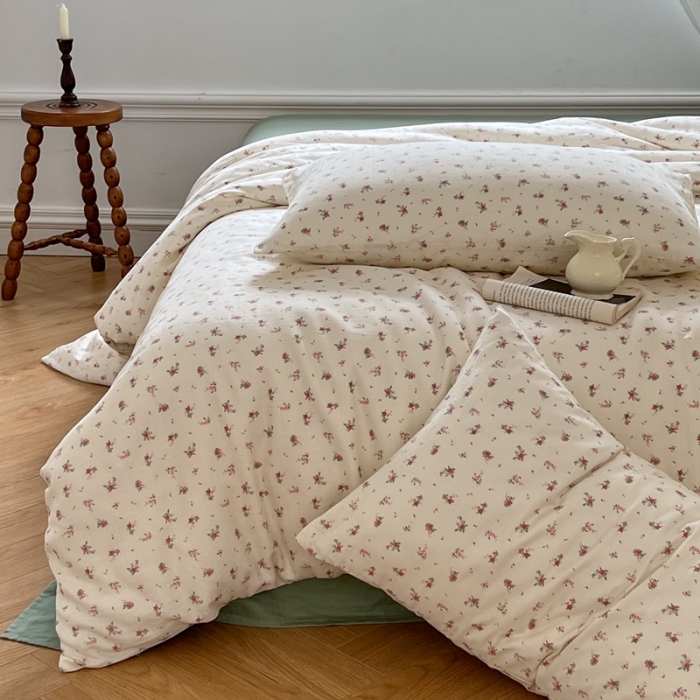 91家纺网 家纺一手货源 找家纺 黛馨 2025新款A类小清新双层纱四件套（实拍）藤野