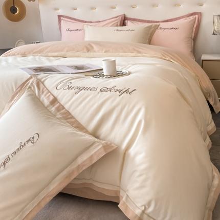 91家纺网 家纺一手货源 找家纺 金麦 新款高支高密全棉加厚磨毛刺绣四件套—洛克系列 洛可-奶油白