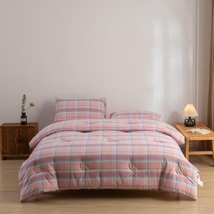 91家纺网 家纺一手货源 找家纺 久典家居 2022新款A类色织水洗棉大豆春秋被冬被被芯 昭华粉