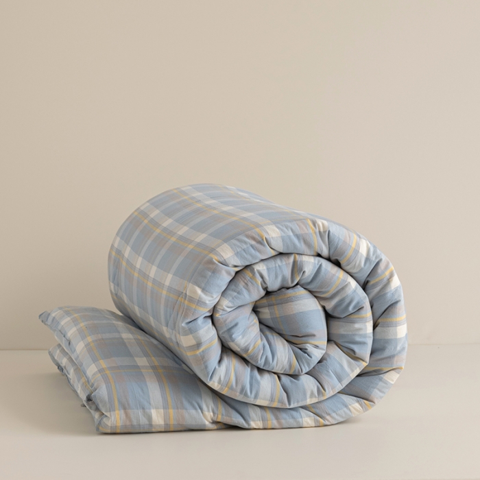 91家纺网 家纺一手货源 找家纺 久典家居 2022新款A类色织水洗棉大豆春秋被冬被被芯 简兮蓝