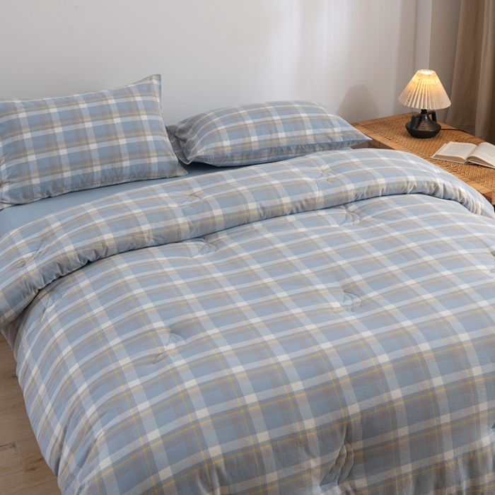 91家纺网 家纺一手货源 找家纺 久典家居 2022新款A类色织水洗棉大豆春秋被冬被被芯 简兮蓝