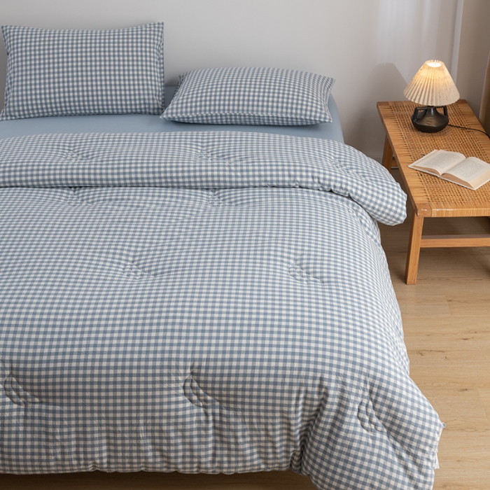 91家纺网 家纺一手货源 找家纺 久典家居 2022新款A类色织水洗棉大豆春秋被冬被被芯 蓝小格