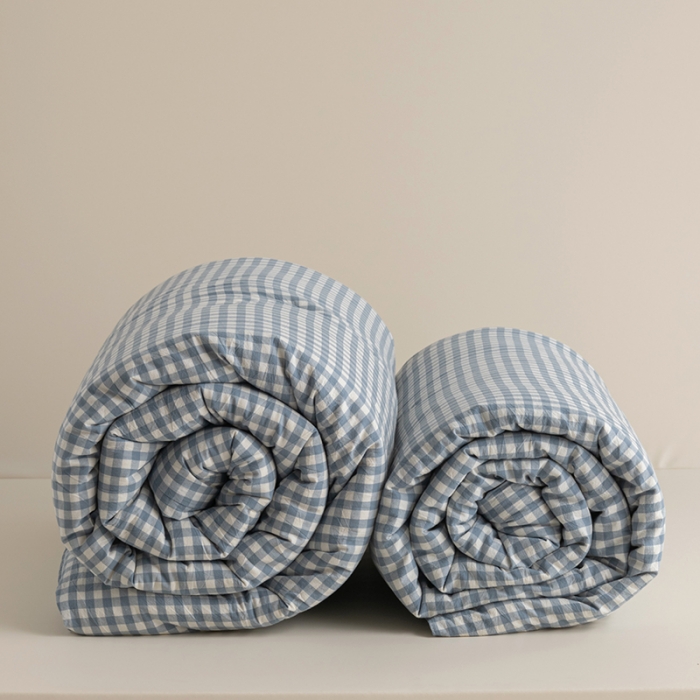 91家纺网 家纺一手货源 找家纺 久典家居 2022新款A类色织水洗棉大豆春秋被冬被被芯 蓝小格