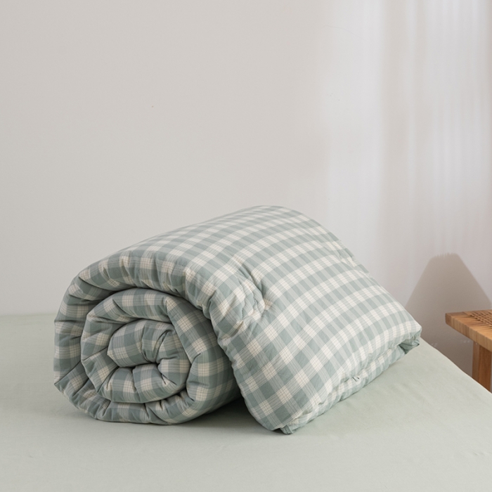 91家纺网 家纺一手货源 找家纺 久典家居 2022新款A类色织水洗棉大豆春秋被冬被被芯 清雅绿