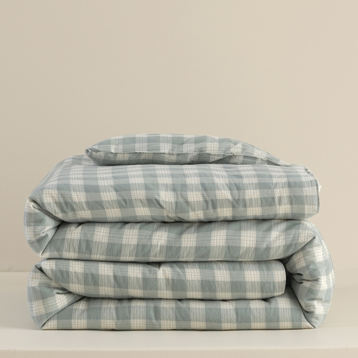 91家纺网 家纺一手货源 找家纺 久典家居 2022新款A类色织水洗棉大豆春秋被冬被被芯 清雅绿