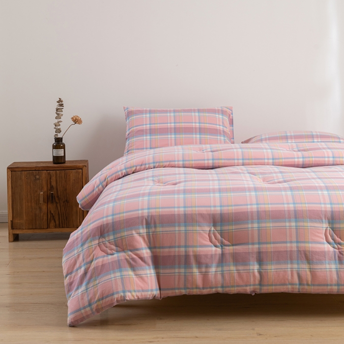 91家纺网 家纺一手货源 找家纺 久典家居 2022新款A类色织水洗棉大豆春秋被冬被被芯 昭华粉