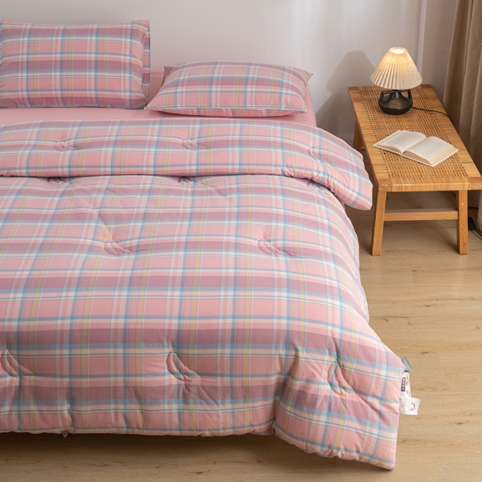 91家纺网 家纺一手货源 找家纺 久典家居 2022新款A类色织水洗棉大豆春秋被冬被被芯 昭华粉