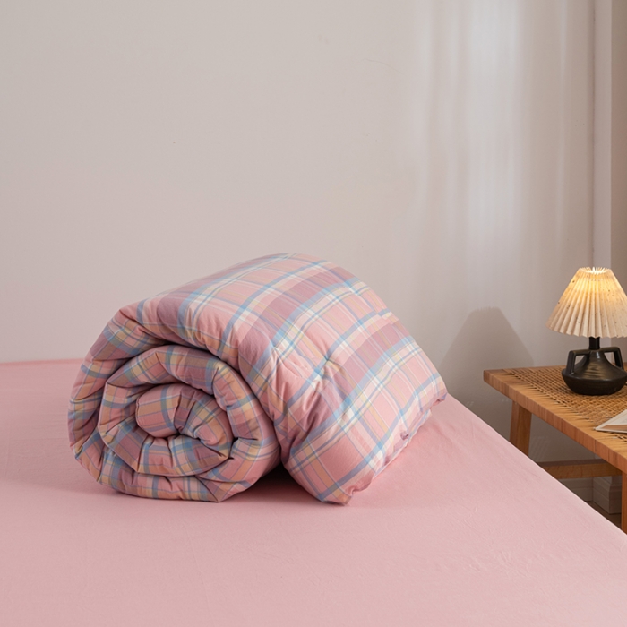 91家纺网 家纺一手货源 找家纺 久典家居 2022新款A类色织水洗棉大豆春秋被冬被被芯 昭华粉