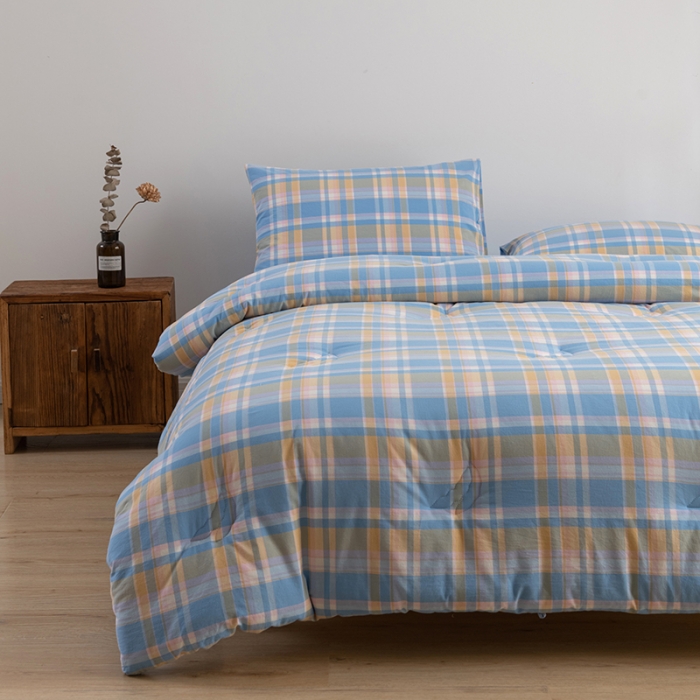 91家纺网 家纺一手货源 找家纺 久典家居 2022新款A类色织水洗棉大豆春秋被冬被被芯 昭华蓝