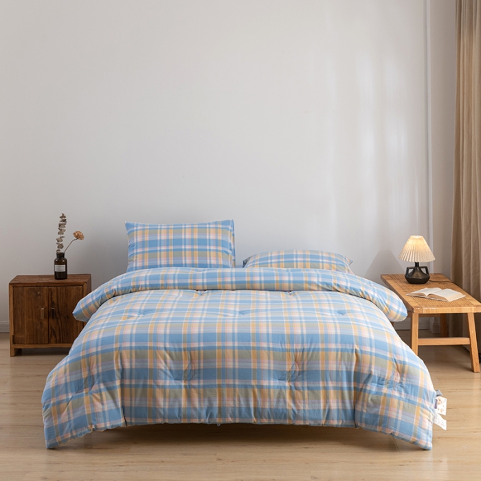 91家纺网 家纺一手货源 找家纺 久典家居 2022新款A类色织水洗棉大豆春秋被冬被被芯 昭华蓝