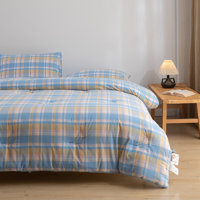 91家纺网 家纺一手货源 找家纺 久典家居 2022新款A类色织水洗棉大豆春秋被冬被被芯 昭华蓝