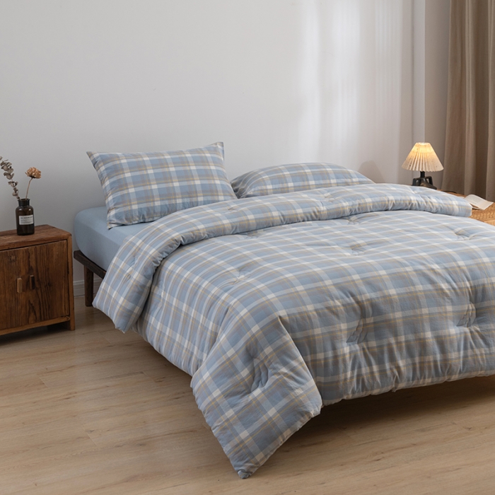 91家纺网 家纺一手货源 找家纺 久典家居 2022新款A类色织水洗棉大豆春秋被冬被被芯 简兮蓝