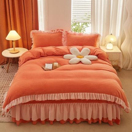 91家纺网 家纺一手货源 找家纺 总艾晶美2022新款纯色牛奶绒四件套韩版花边四件套床裙四件套