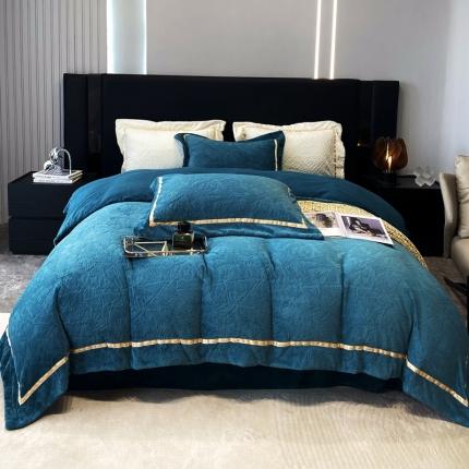 91家纺网 家纺一手货源 找家纺 （总）朵美 2022新款雕花保暖绒四件套-宽边织带款