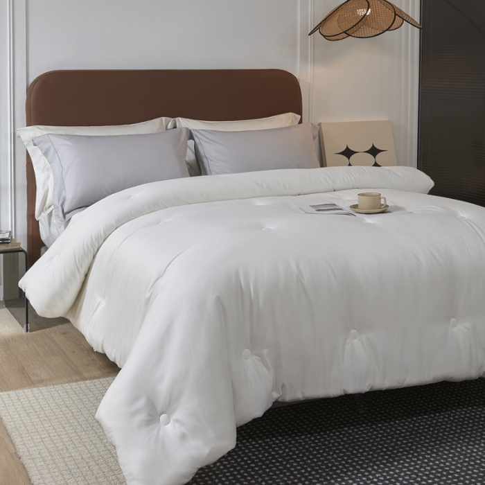 91家纺网 家纺一手货源 找家纺 云栖家居 2022A类80支棉天丝舒柔冬被 白色