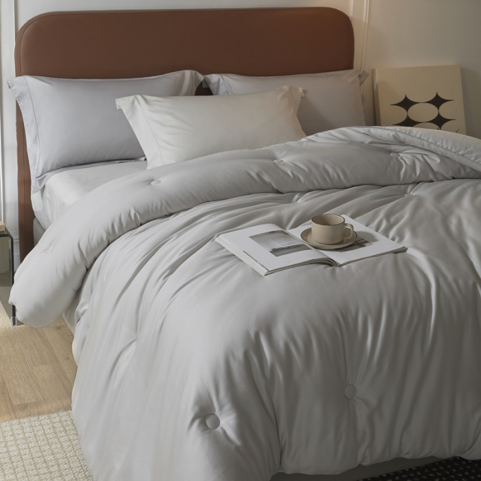 91家纺网 家纺一手货源 找家纺 云栖家居 2022A类80支棉天丝舒柔冬被 灰色