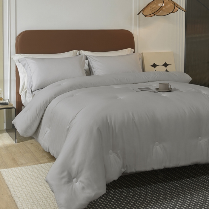 91家纺网 家纺一手货源 找家纺 云栖家居 2022A类80支棉天丝舒柔冬被 灰色