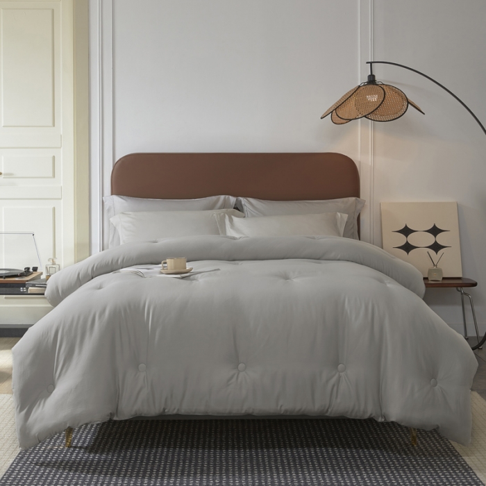 91家纺网 家纺一手货源 找家纺 云栖家居 2022A类80支棉天丝舒柔冬被 灰色