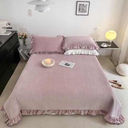 91家纺网 家纺一手货源 找家纺 漫调2022新款纯色宝宝绒荷叶边床盖三件套 豆沙