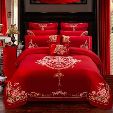 91家纺网 家纺一手货源 找家纺 总酒店100支长绒棉贡缎精品重绣婚庆多件套   