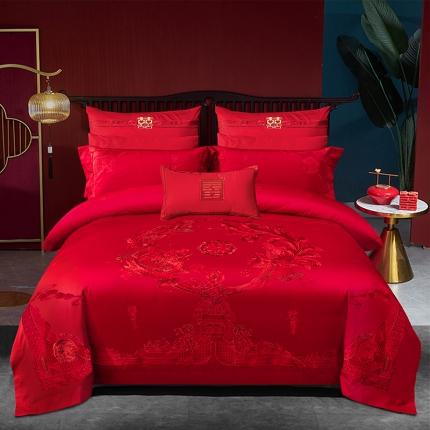 91家纺网 家纺一手货源 找家纺 总酒店100支长绒棉贡缎精品重绣婚庆多件套   