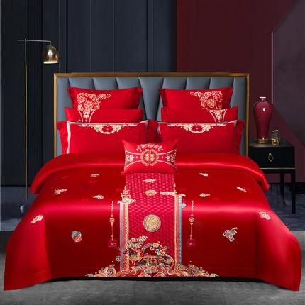 91家纺网 家纺一手货源 找家纺 总酒店100支长绒棉贡缎精品重绣婚庆多件套   