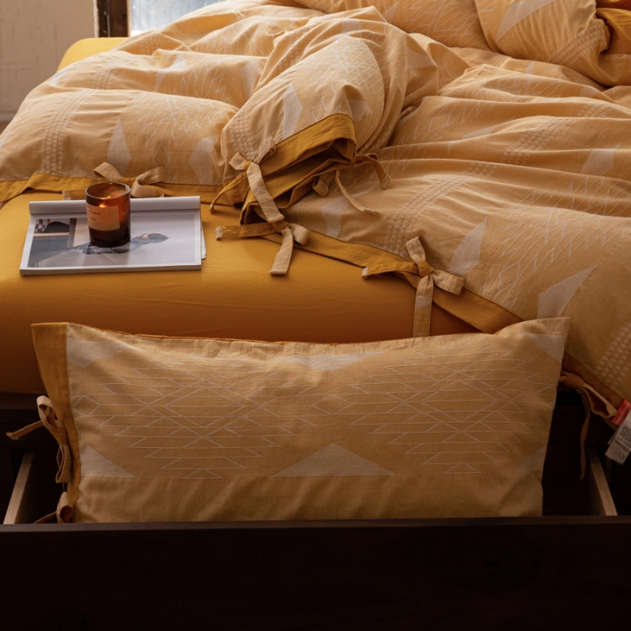 91家纺网 家纺一手货源 找家纺 安莱生活 绵刺子提花波西米亚风名族异域风四件套 波西米亚-黄