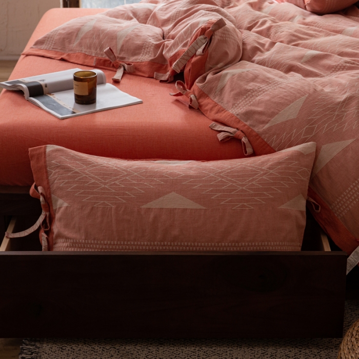 91家纺网 家纺一手货源 找家纺 安莱生活 绵刺子提花波西米亚风名族异域风四件套 波西米亚-桔