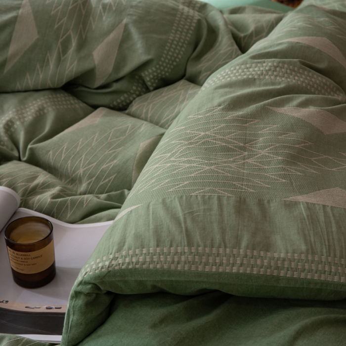 91家纺网 家纺一手货源 找家纺 安莱生活 绵刺子提花波西米亚风名族异域风四件套 波西米亚-绿