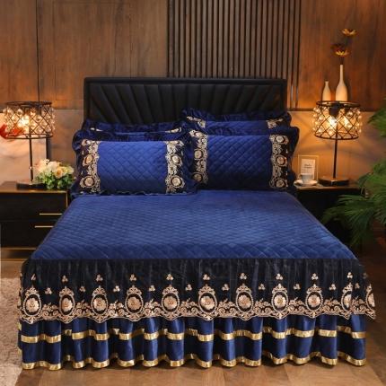 91家纺网 家纺一手货源 找家纺 瑞宝 2025新款水晶绒单床裙-瑞丽系列 宝石蓝