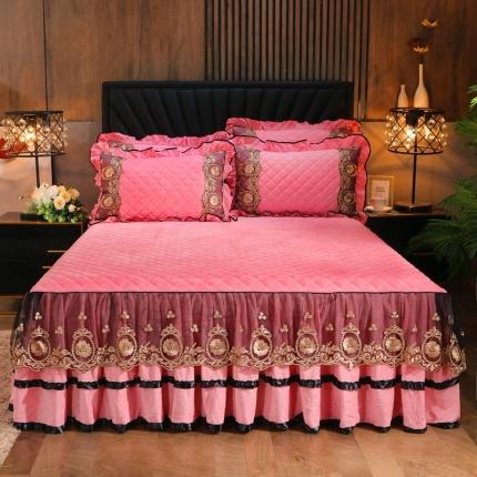 91家纺网 家纺一手货源 找家纺 瑞宝 2025新款水晶绒单床裙-瑞丽系列 粉玉