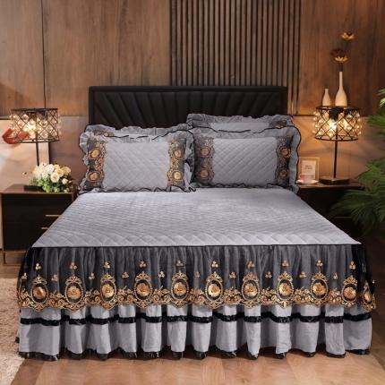 91家纺网 家纺一手货源 找家纺 瑞宝 2025新款水晶绒单床裙-瑞丽系列 高级灰