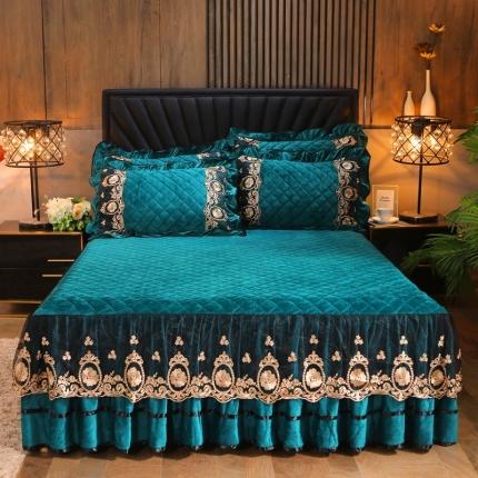 91家纺网 家纺一手货源 找家纺 瑞宝 2025新款水晶绒单床裙-瑞丽系列 墨绿