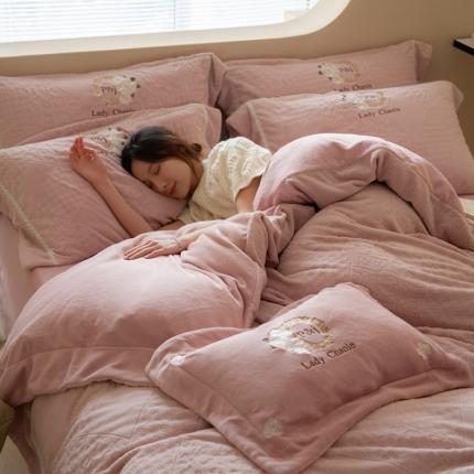 91家纺网 家纺一手货源 找家纺 馨蕊家居 2022新款轻奢煦暖绒莫奈系列四件套-第 二组 莫奈-蔷薇粉