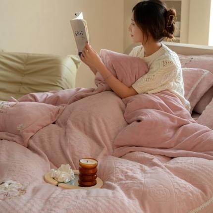 馨蕊家居 2022新款轻奢煦暖绒莫奈系列四件套-第 二组 莫奈-蔷薇粉