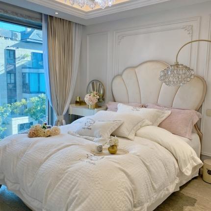 91家纺网 家纺一手货源 找家纺 馨蕊家居 2022新款轻奢煦暖绒莫奈系列四件套-第 三组 莫奈-元气白桃