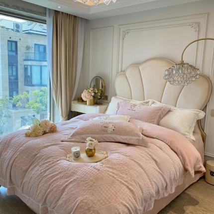馨蕊家居 2022新款轻奢煦暖绒莫奈系列四件套-第 三组 莫奈-蔷薇粉