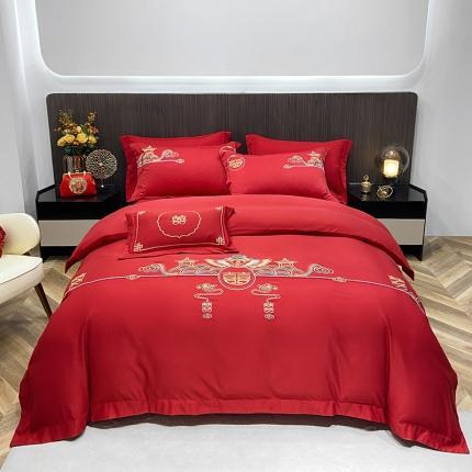 91家纺网 家纺一手货源 找家纺 栩裕纺织 2025新款亲肤刺绣绣花婚庆四件套 天赐良缘