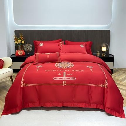 91家纺网 家纺一手货源 找家纺 栩裕纺织 2025新款亲肤刺绣绣花婚庆四件套 喜来临