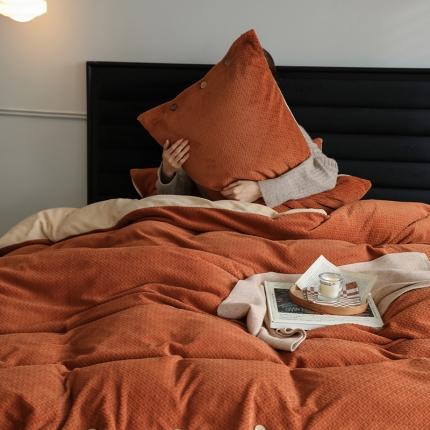 91家纺网 家纺一手货源 找家纺 华超针织 2022新款剪花牛奶绒四件套-风格二 焦糖