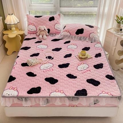 91家纺网 家纺一手货源 找家纺 安哆啦 2022新款绗缝加厚磨毛夹棉花边牛奶绒床笠 豹纹小萌狗