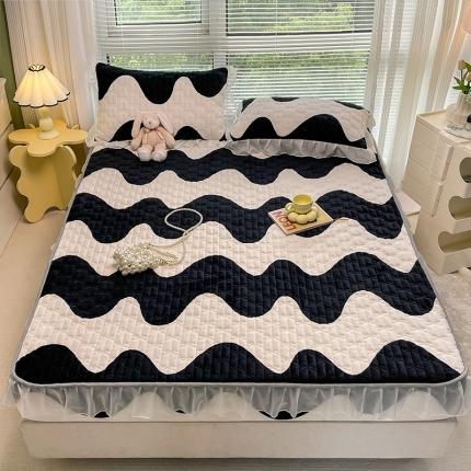 91家纺网 家纺一手货源 找家纺 （总）安哆啦 2022新款绗缝加厚磨毛夹棉花边牛奶绒床笠